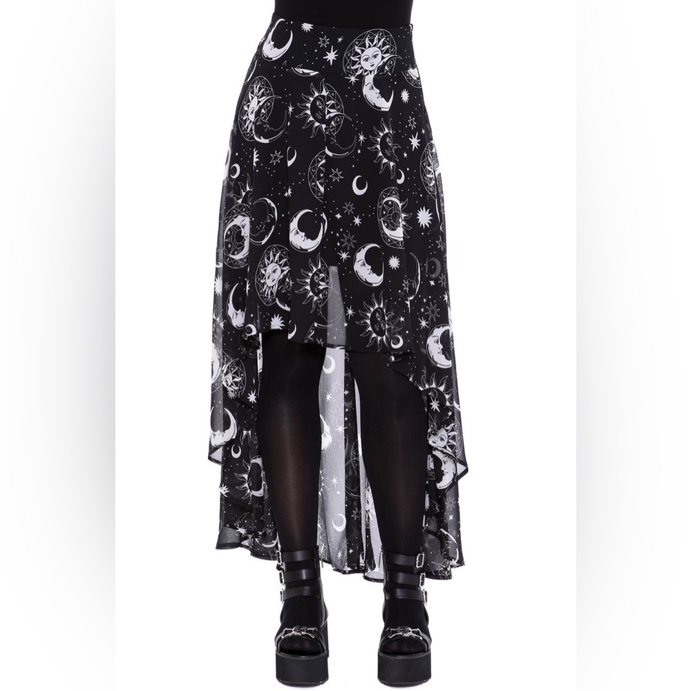 Killstar Celestial High-Low Black Moon & Sun Maxi Skirt